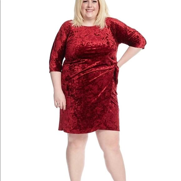 Velvet Side Tie Dress In Red Size 1Xl p - Picture 1 of 6